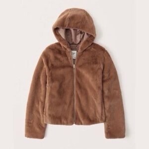 Abercrombie & Fitch Brown Hooded Faux Fur Jacket SIZE XXS